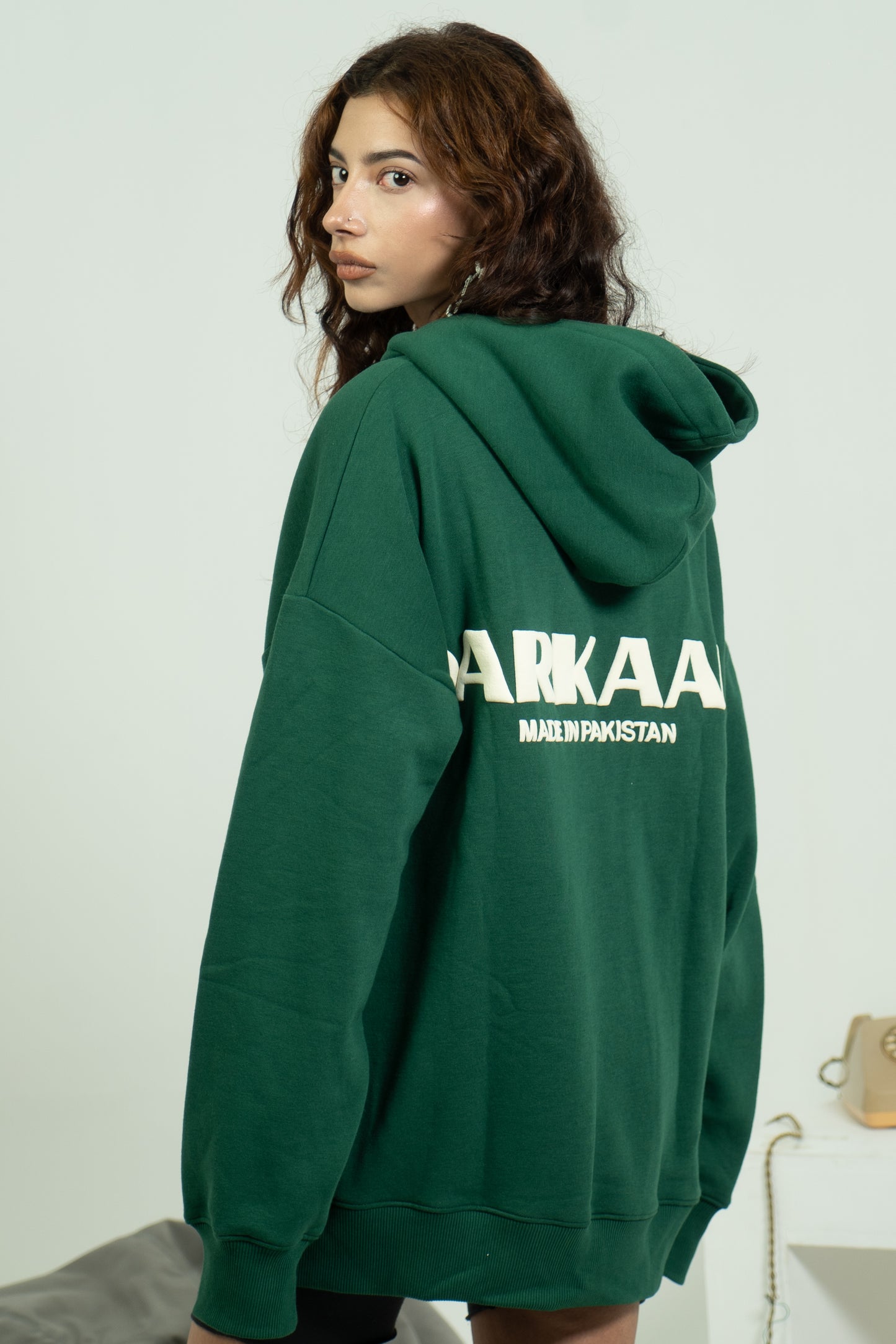 MOSS GREEN MADE IN PAKISTAN LOGO HOODIE